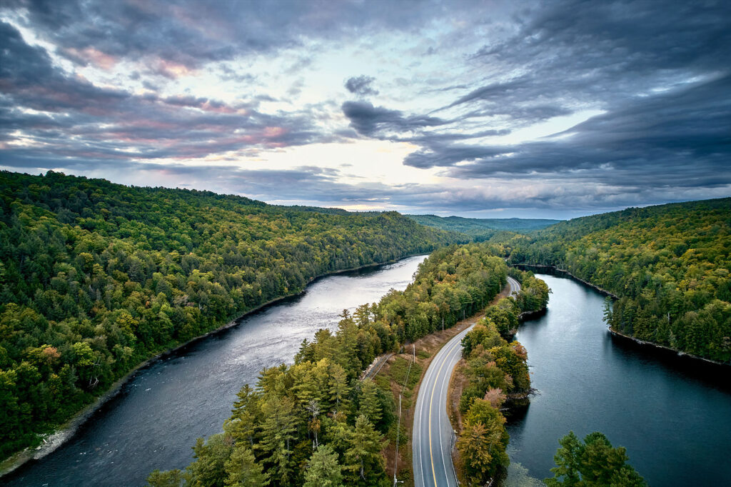 Route 201 runs along the Kennebec River in The Forks.