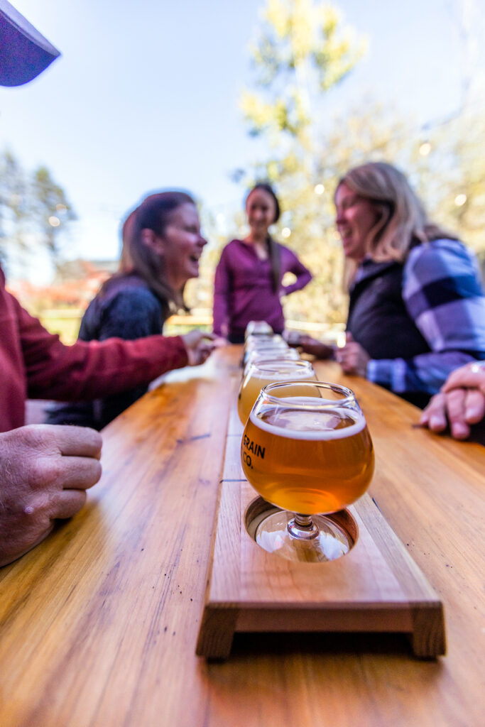 Tasting flight at Grateful Grains Brewery in Maine's Kennebec Valley