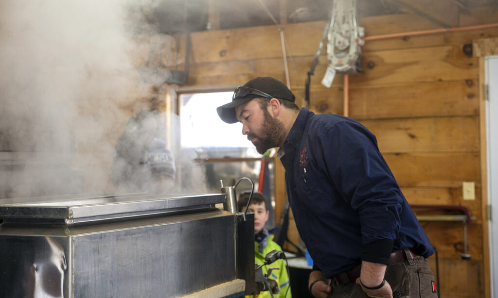 Viewing the sap boiling process at Bacon Farm on Maine Maple Sunday