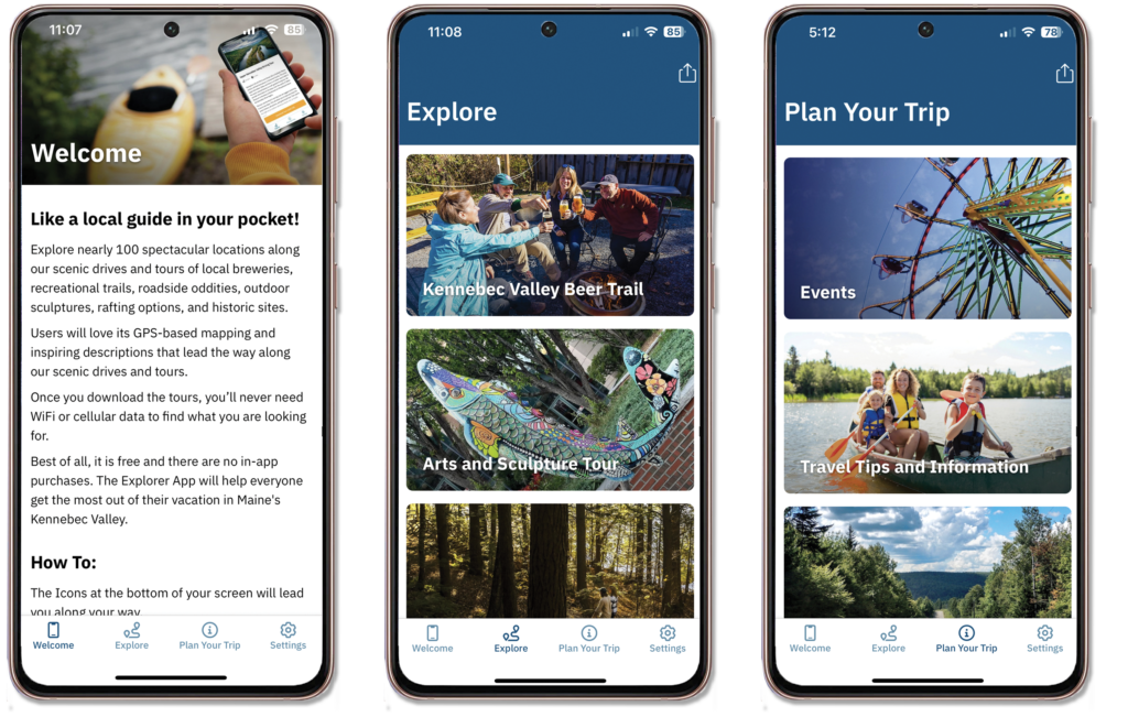 Maine's Kennebec Valley Explorer App Screens