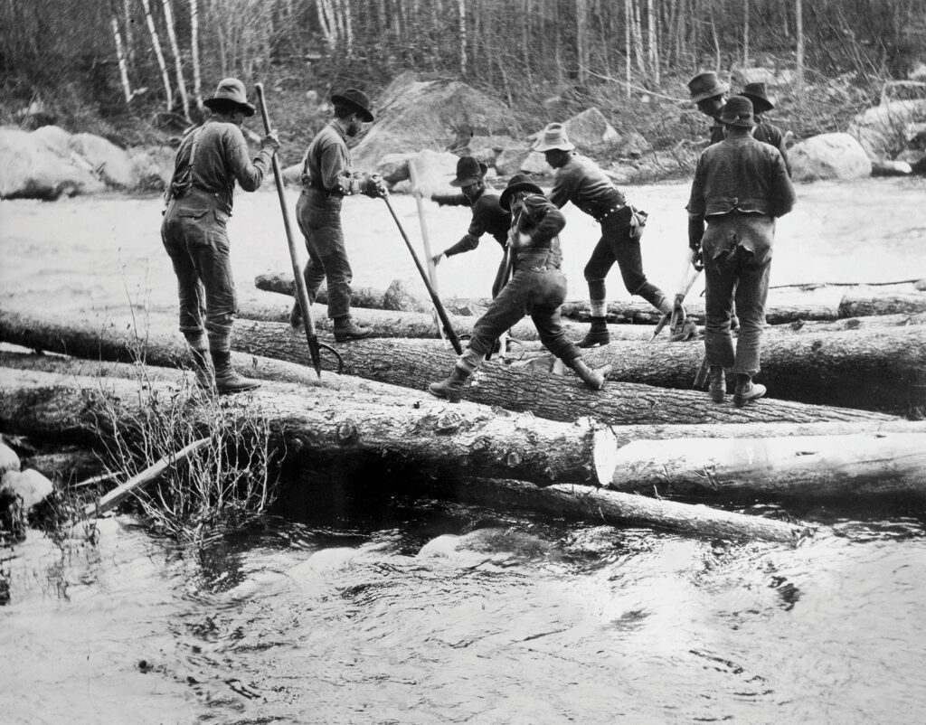Log drive on the Kennebec River in the late 1800s.