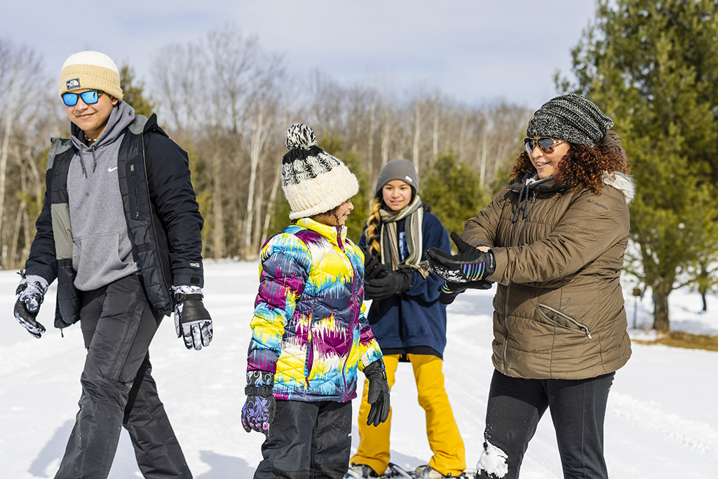 Family winter outing at Quarry Road Trails in Waterville