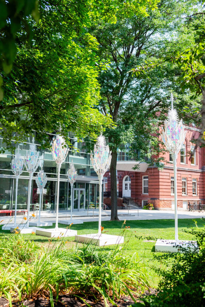 Outdoor kinetic sculptures on the Waterville Green